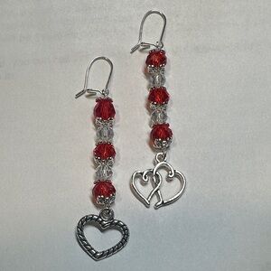 Chic Red and Silver Heart Earrings